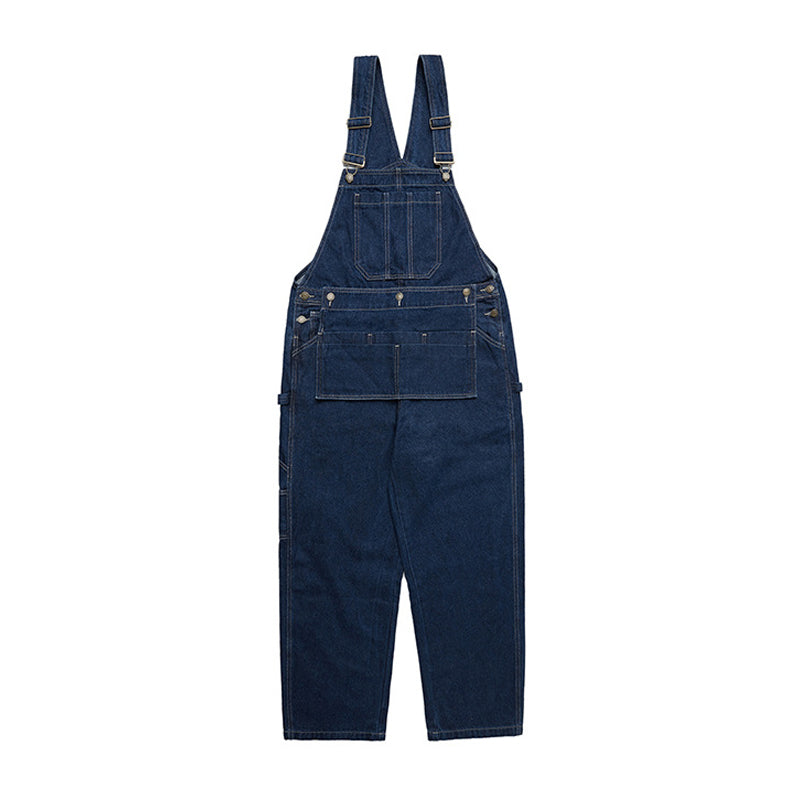 Denim overalls with removable pockets