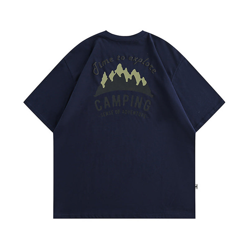 Mountain print loose short sleeve T-shirt