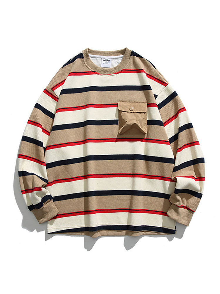 Multi-border sweatshirt with three-dimensional pocket