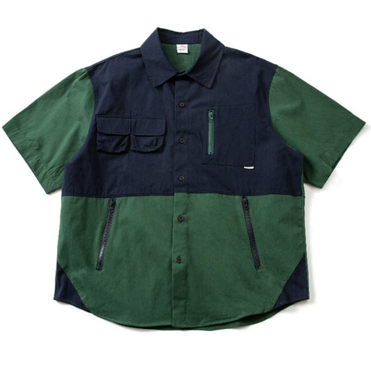Color scheme switching multi-pocket mountain shirt