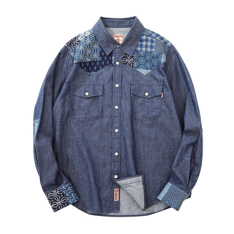 Patchwork Ethnic Denim Work Shirt