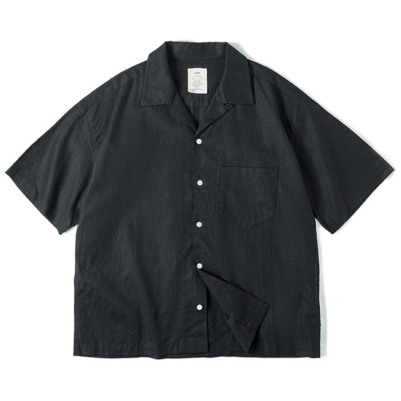Drop shoulder cotton linen cuban shirt