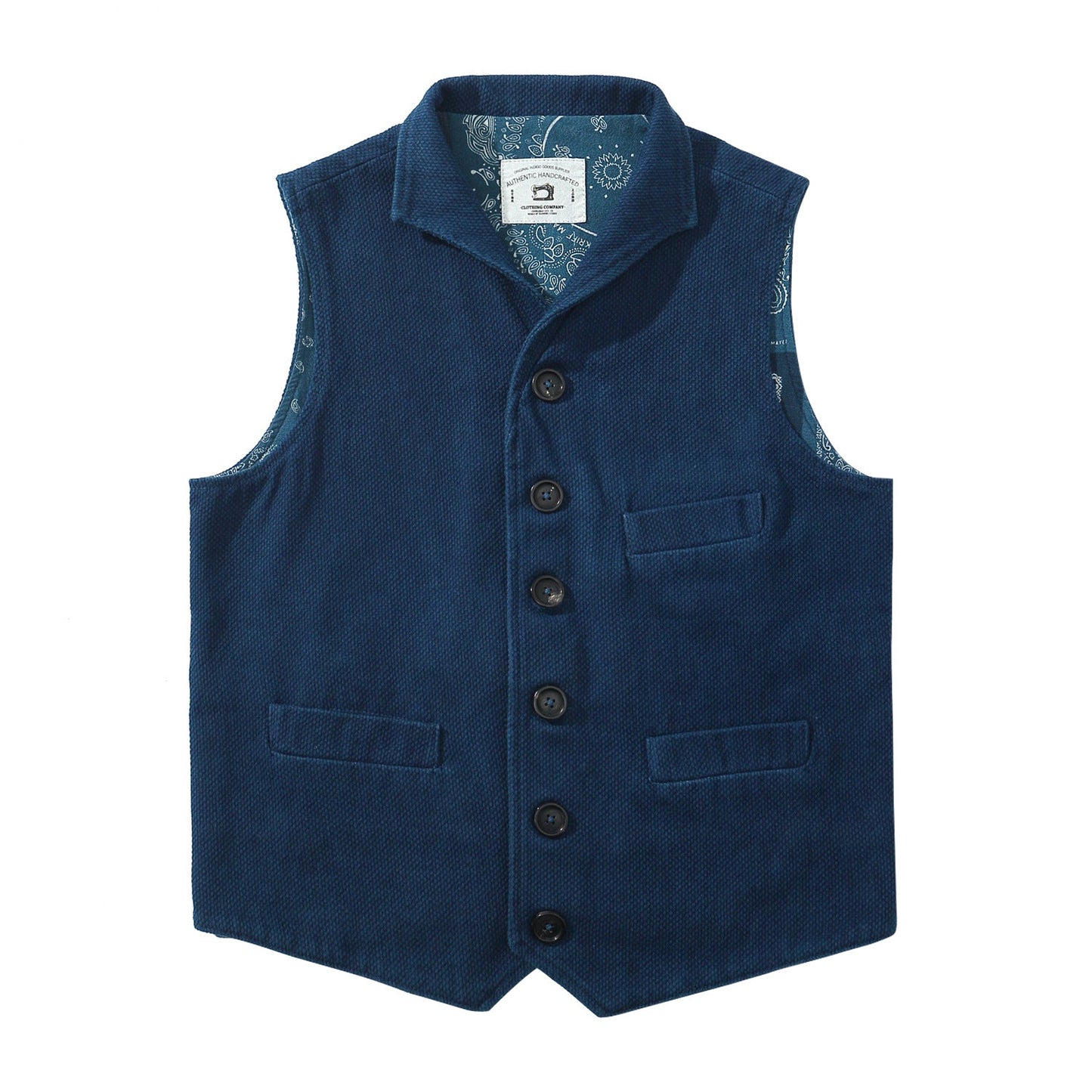 Back paisley pattern botanical indigo sashiko vest