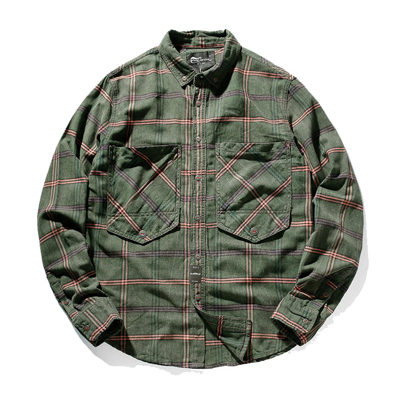 Fine brushed plaid button-down work shirt