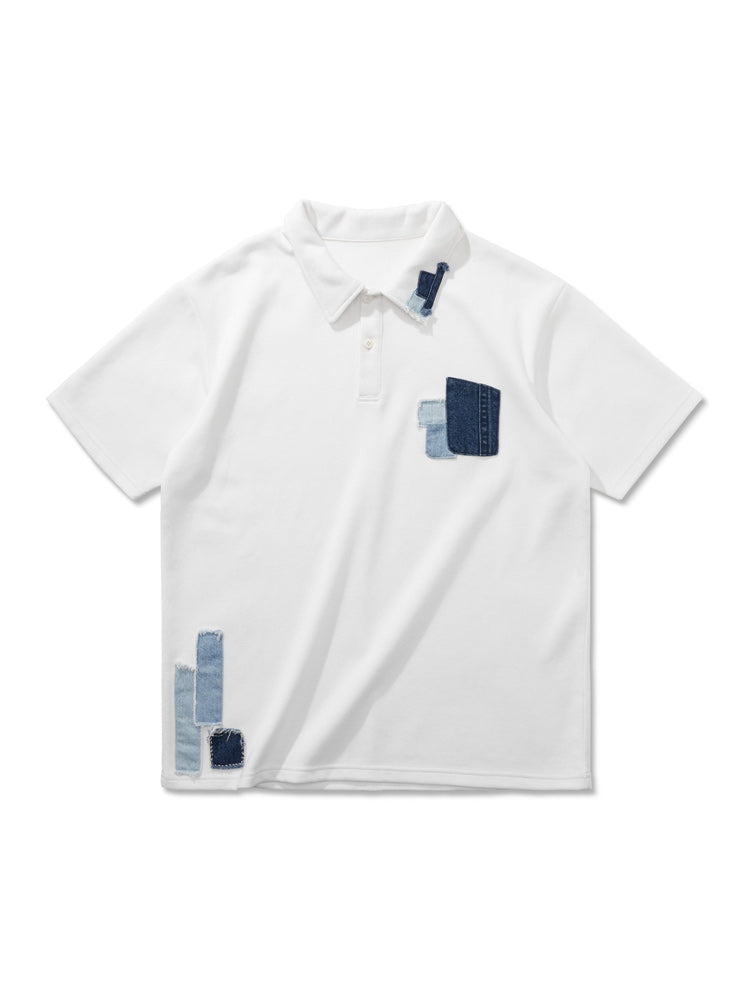 denim patch polo shirt