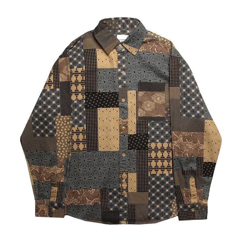 Reconstruction Yarn-dyed boro patchwork shirt