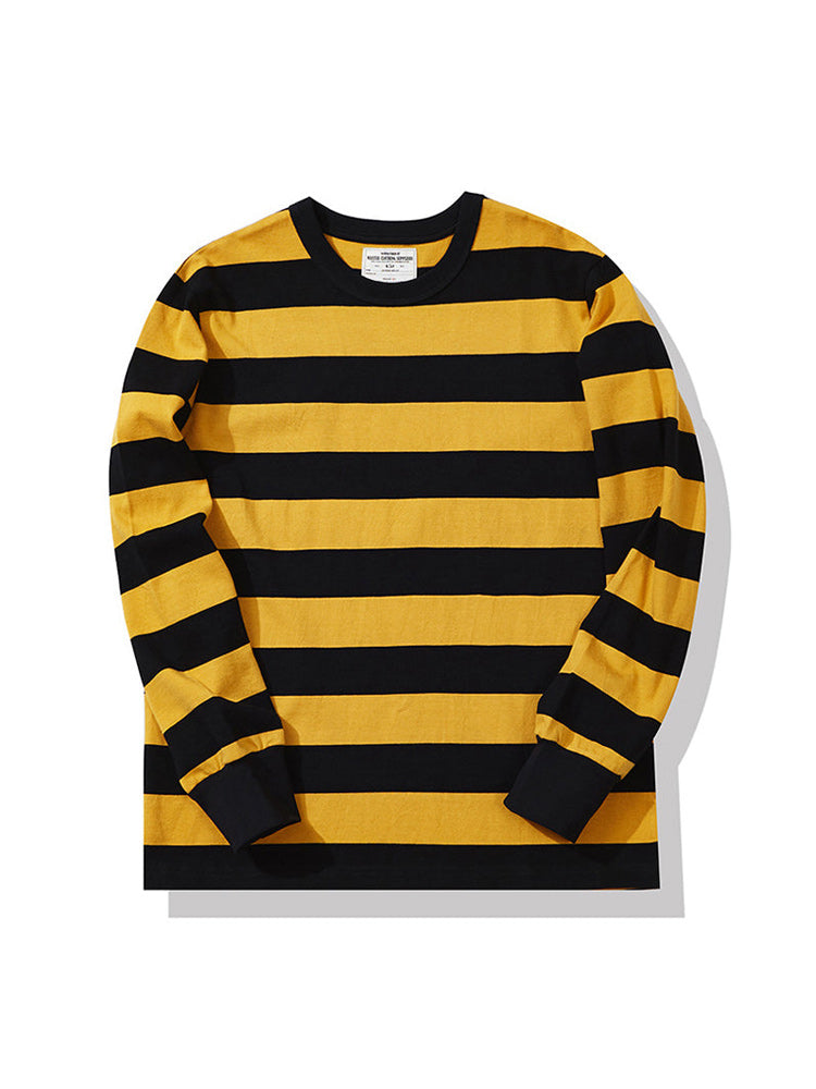 Biker Style Heavyweight Striped T-shirt Long Sleeve