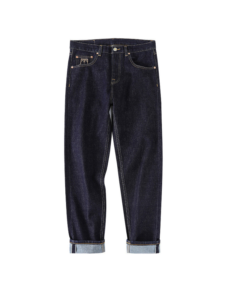 11oz red ear washed denim pants with embroidery