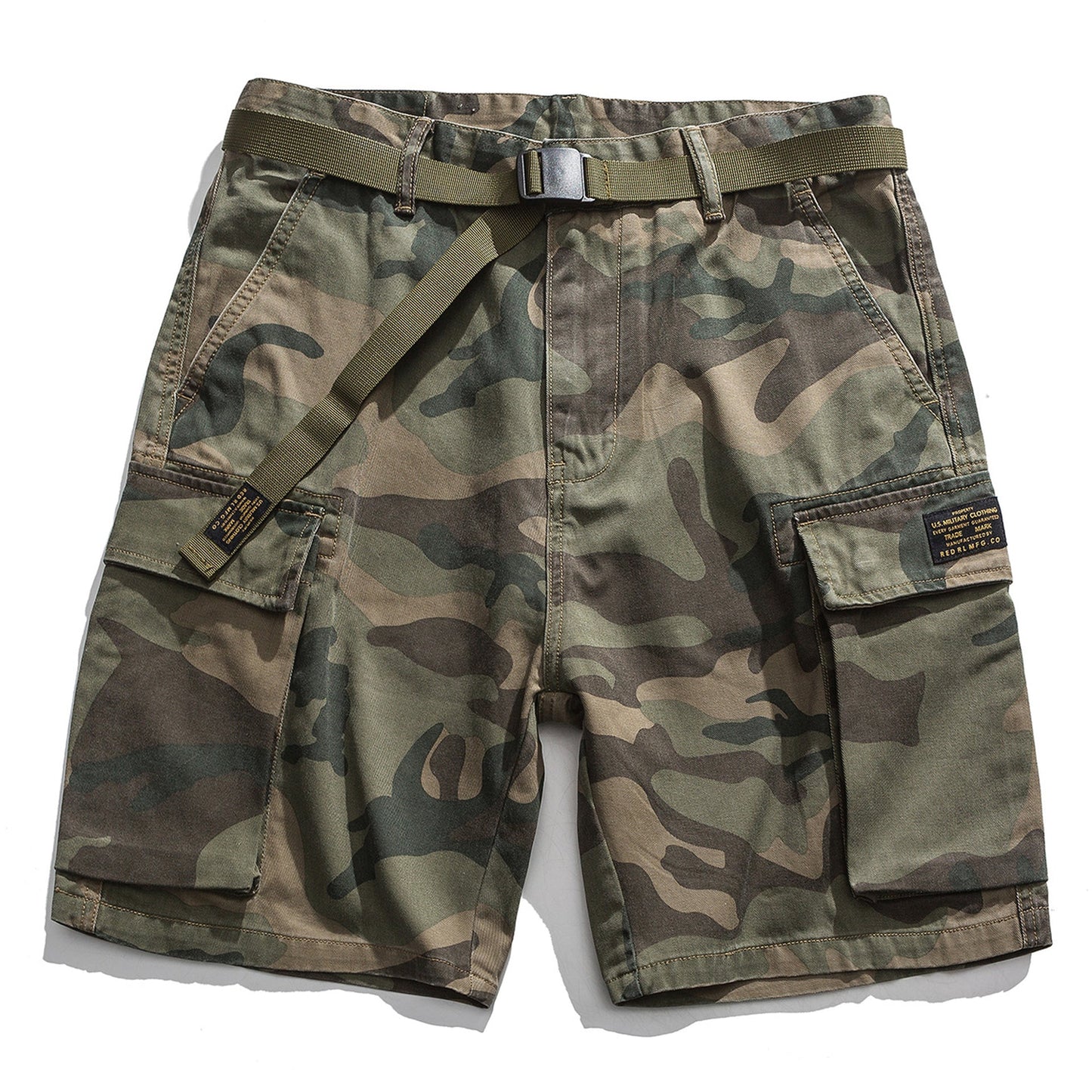 Camouflage military shorts with belt
