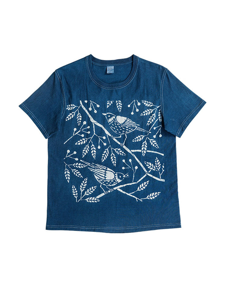 "Artisan discharge printing" magpie pattern indigo dyeing T-shirt