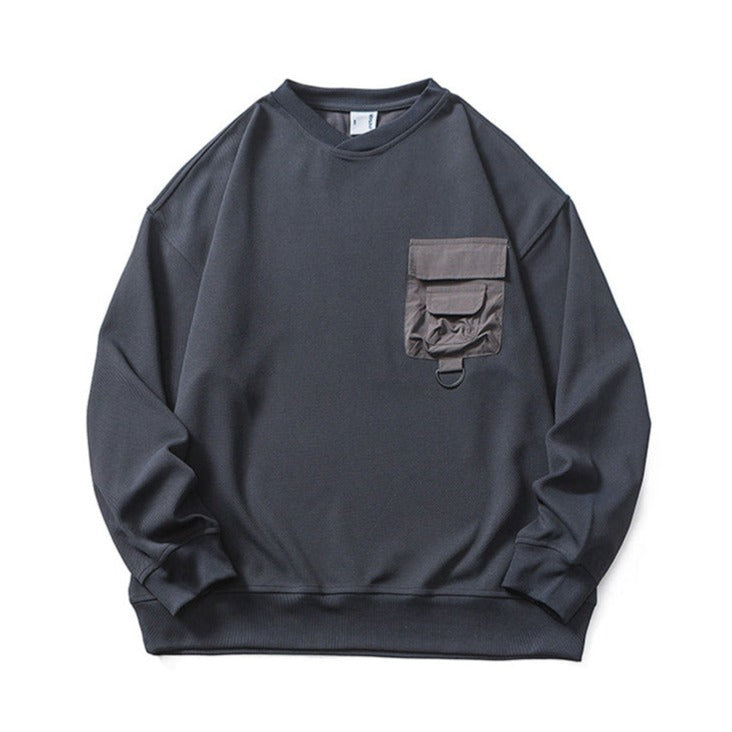 Waffle sweatshirt with overlapping pockets
