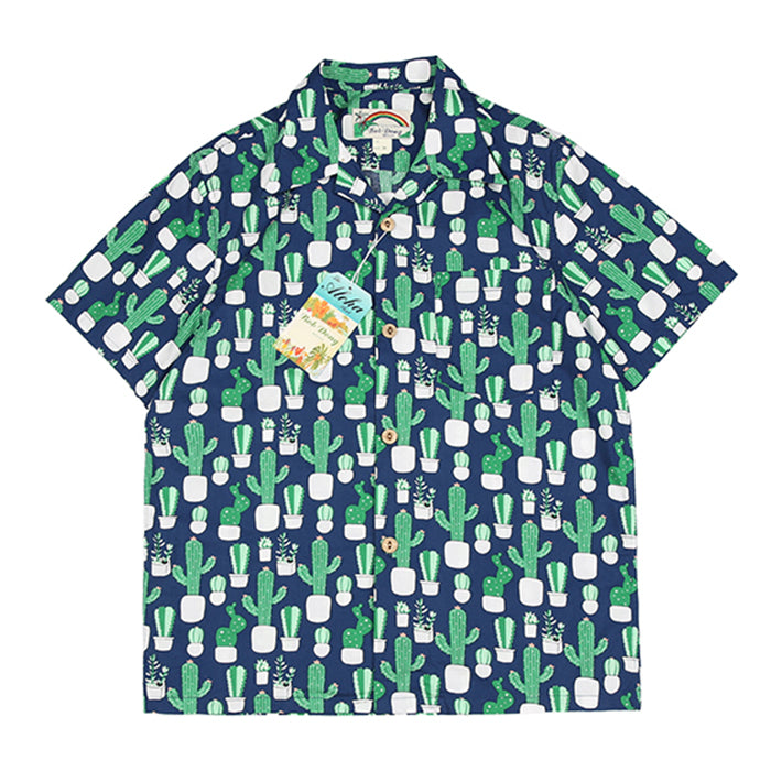 Cartoon Cactus Summer Printed Cotton Hawaiian Shirt