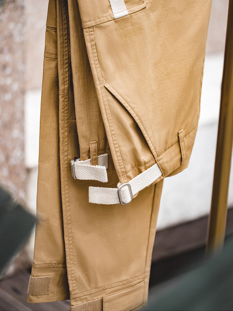 Cotton slacks with hem magic tape belt
