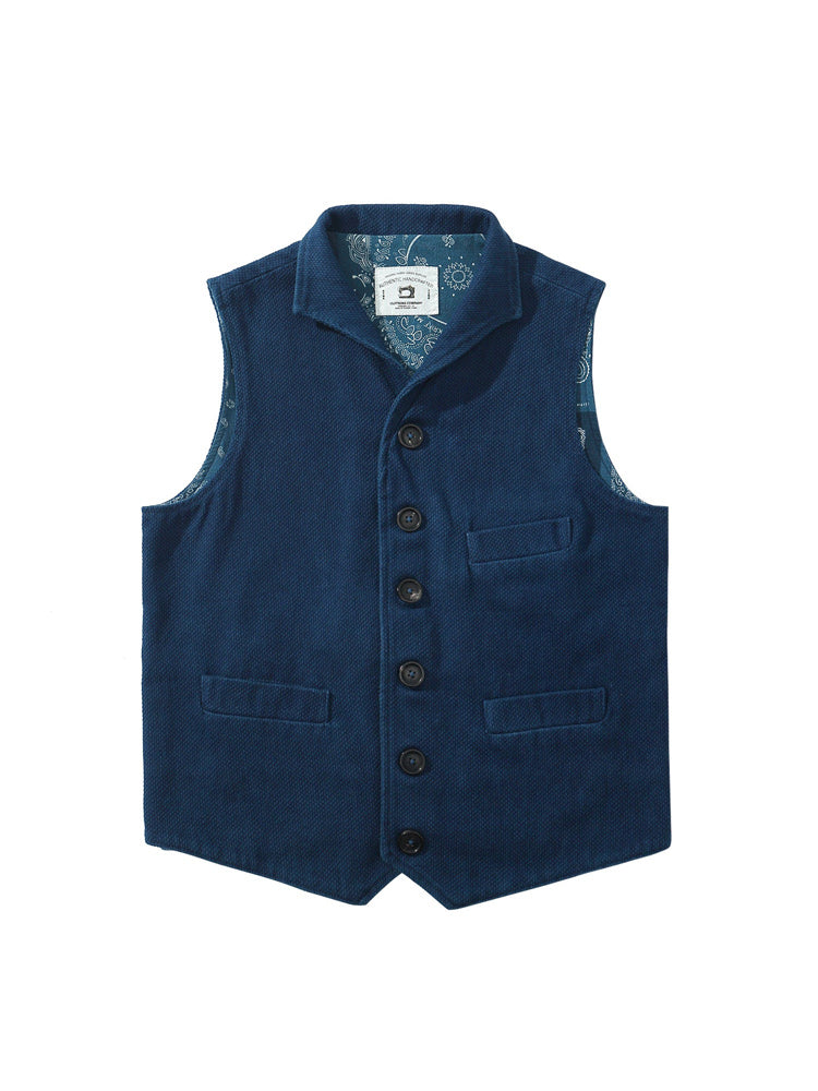 Back paisley pattern botanical indigo sashiko vest