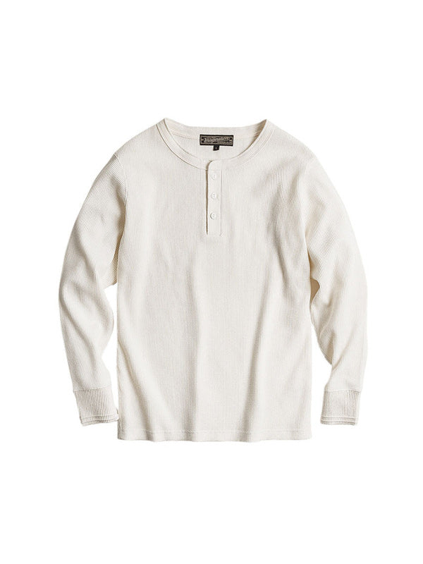 3 button waffle henley neck cut and sew