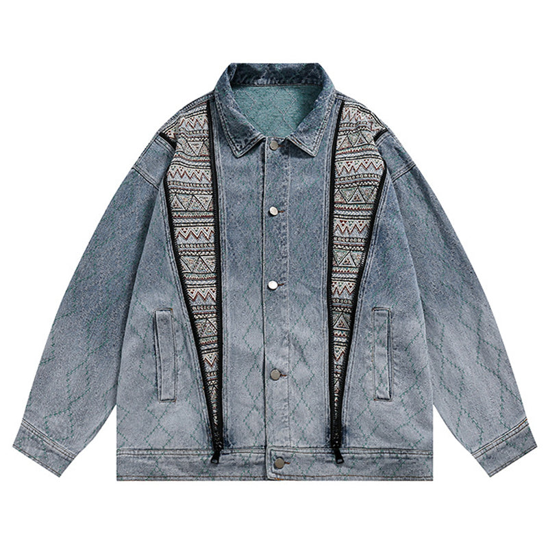 Ethnic embroidery patchwork sashiko denim jacket
