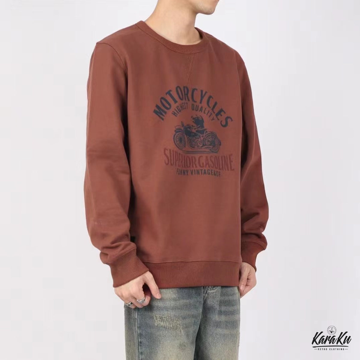 USNAVY back pile biker print sweat