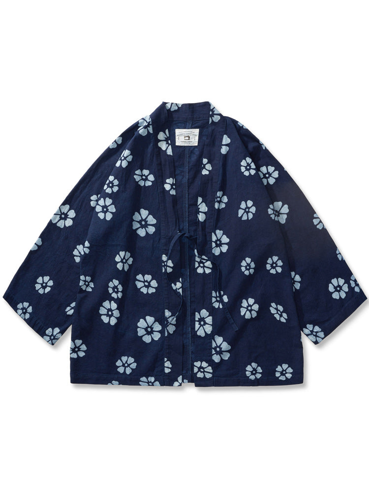 "White Plum Blossoms" Japanese Pattern Plant Indigo Dye Hanten