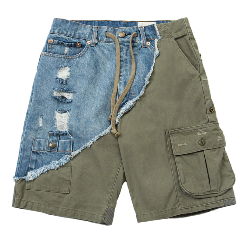 Denim combination multi-pocket shorts