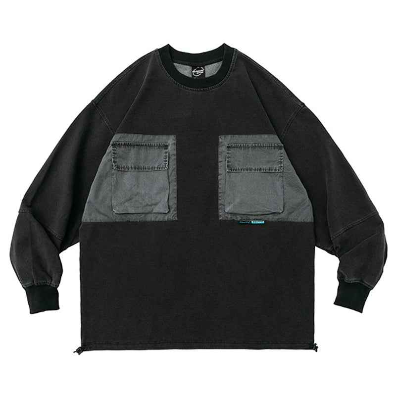 Washed denim sweatshirt with pocket