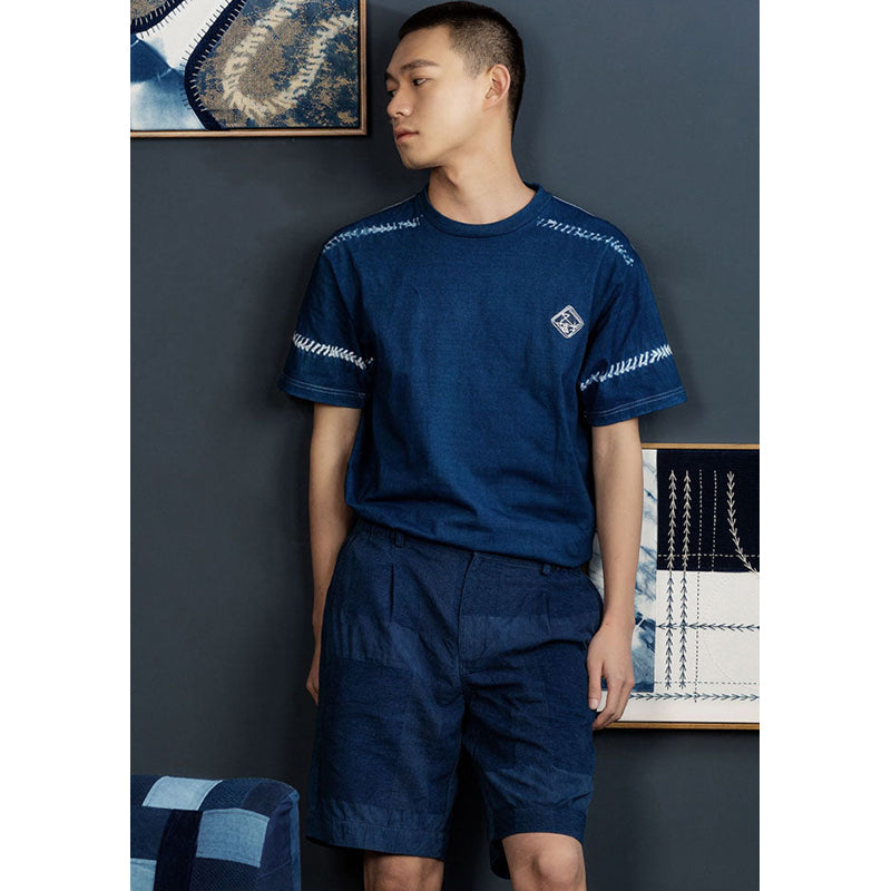 Very popular! Chest embroidery indigo dyeing T-shirt