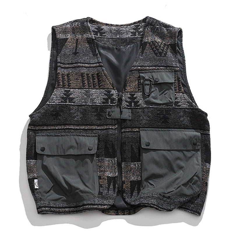 NAVAJO geometric pattern wool blend fishing vest