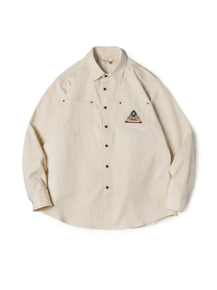 Retro American Indian Totem Stitch Pocket Long Sleeve Shirt