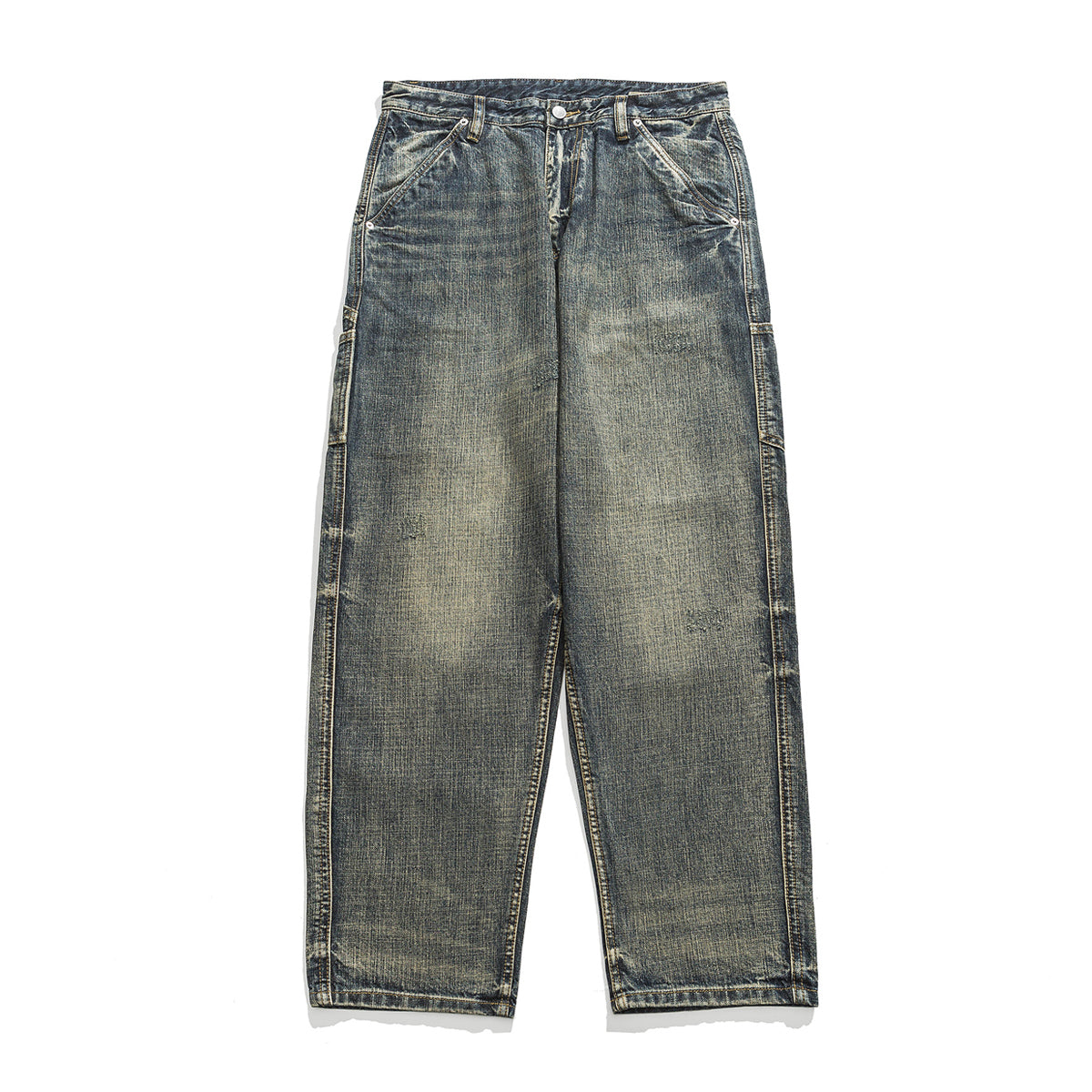 Washed whisker denim pants