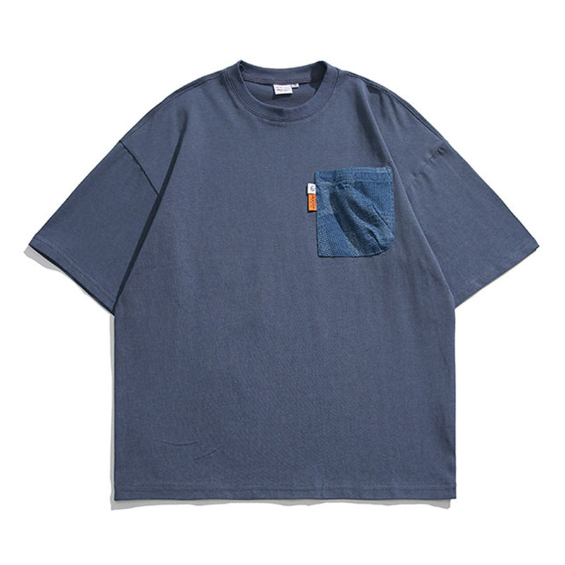Jacquard Denim Pocket Short Sleeve T-Shirt