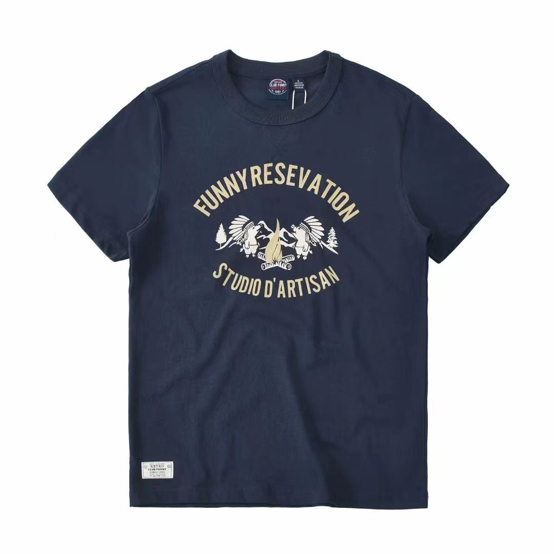 Double weave American casual print T-shirt 3 colors