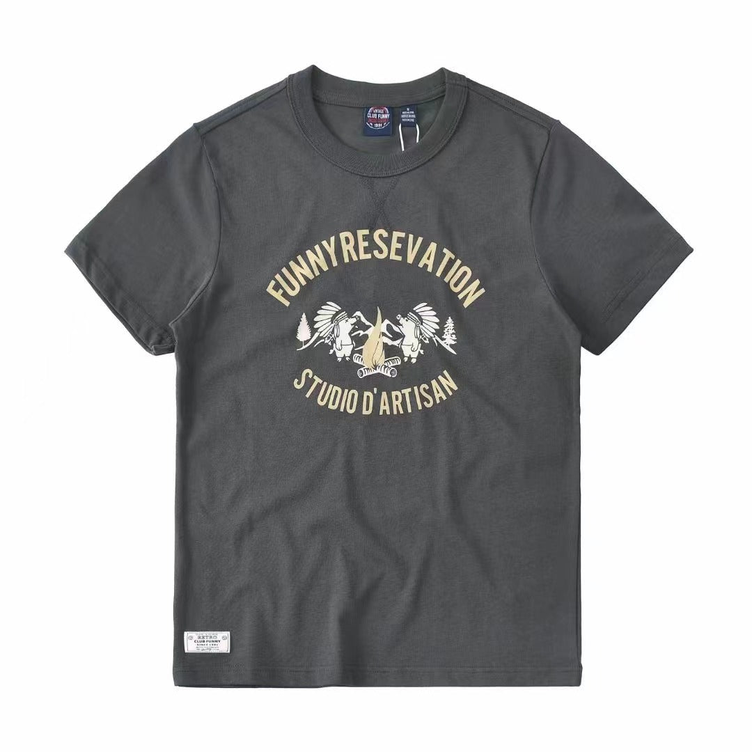 Double weave American casual print T-shirt 3 colors