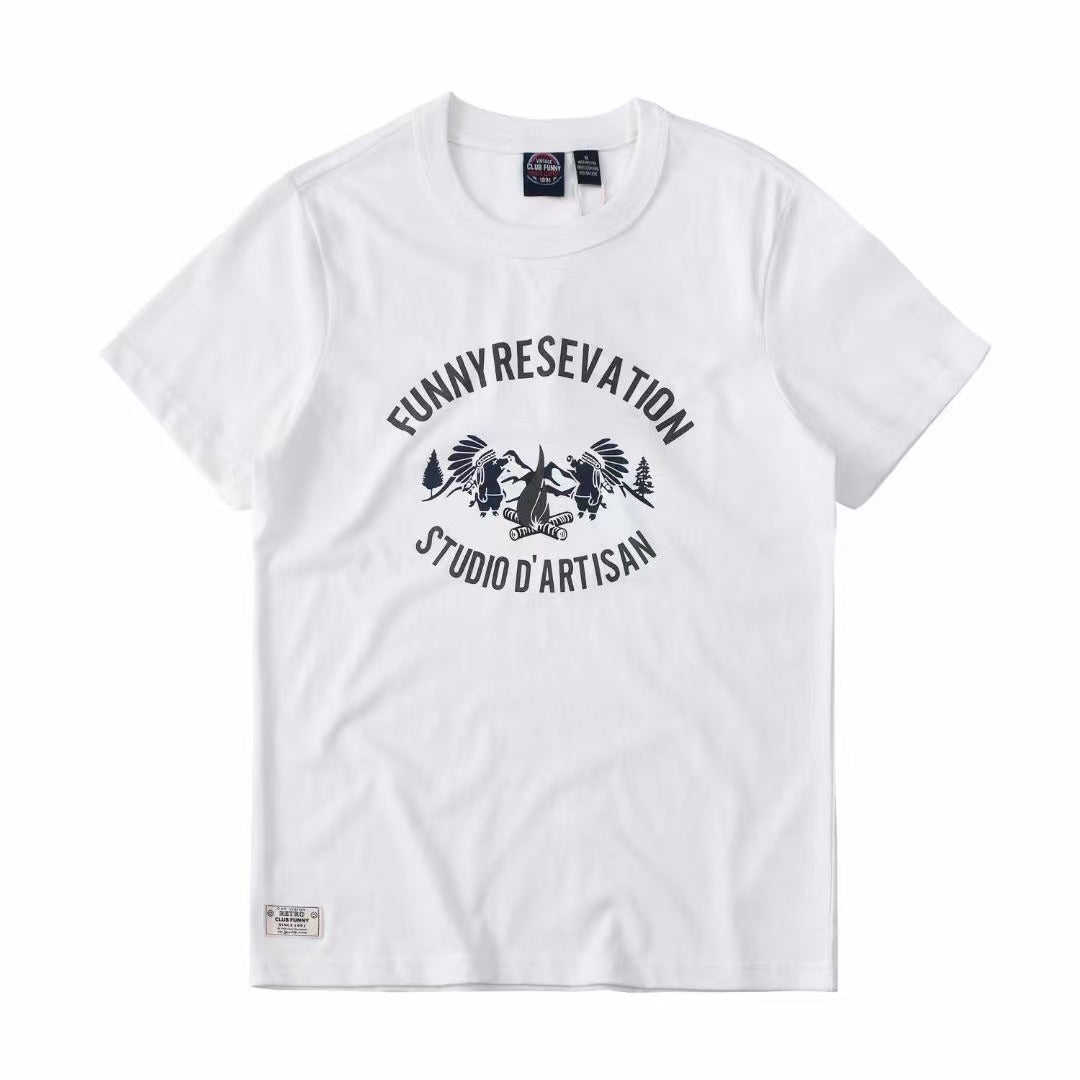 Double weave American casual print T-shirt 3 colors