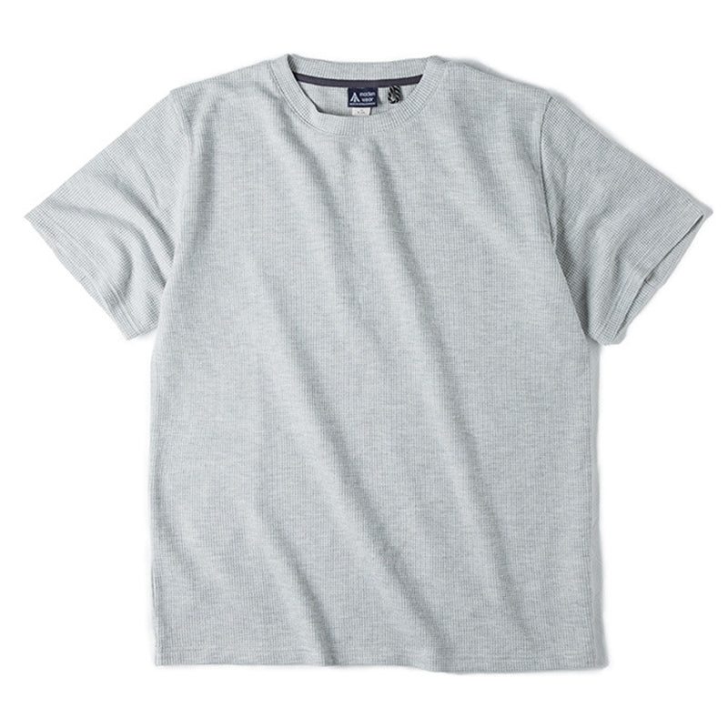 Draped waffle fabric knit T-shirt