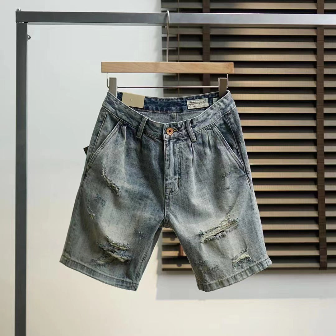 Heavyweight distressed denim shorts