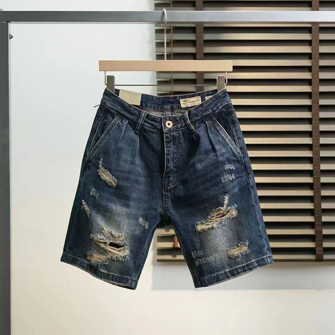 Heavyweight distressed denim shorts