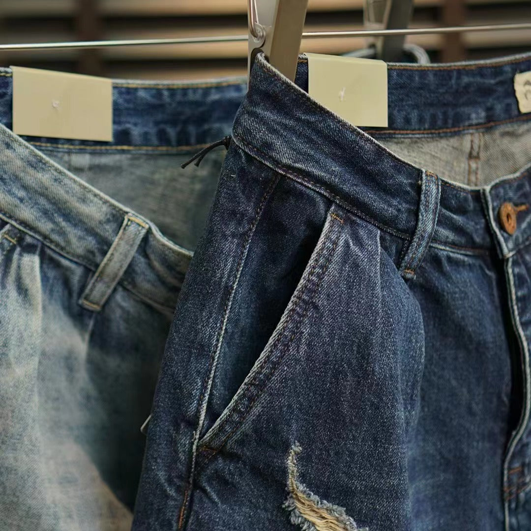 Heavyweight distressed denim shorts
