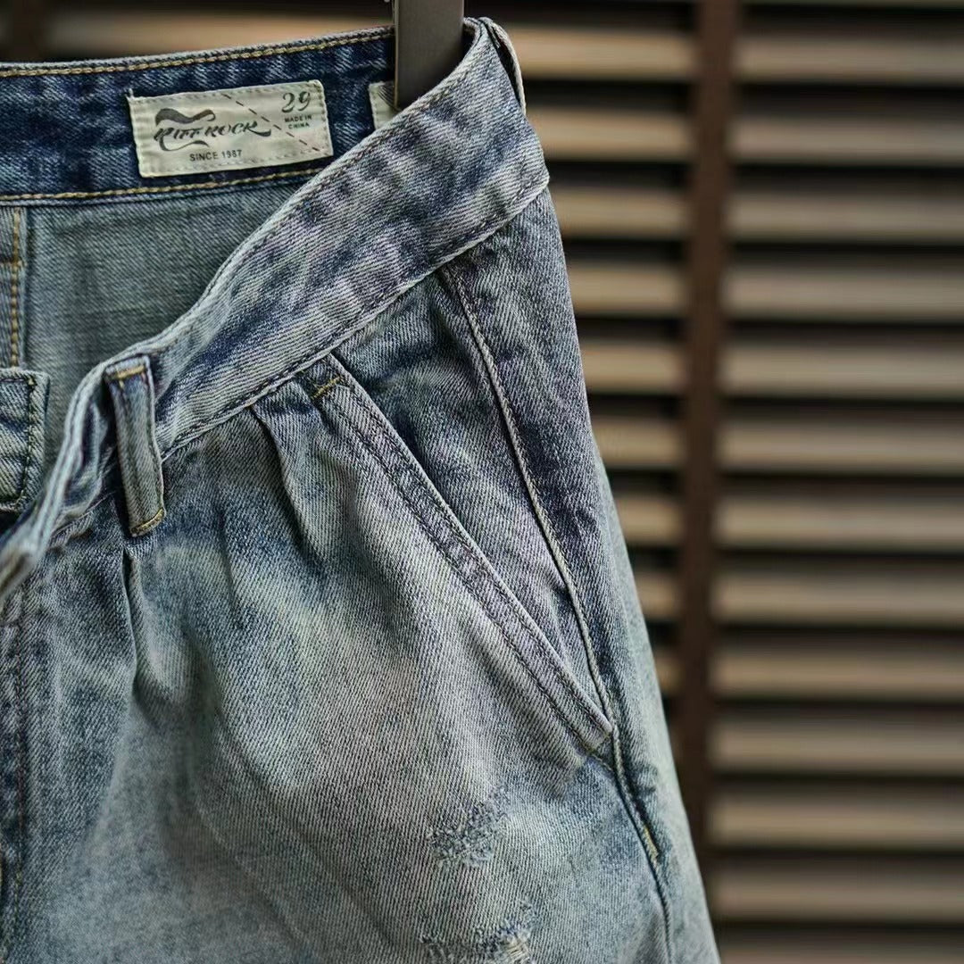 Heavyweight distressed denim shorts