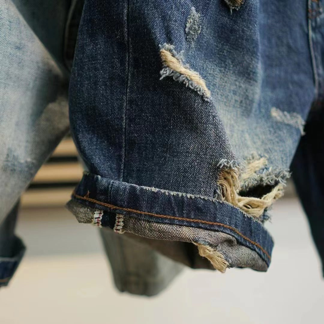 Heavyweight distressed denim shorts