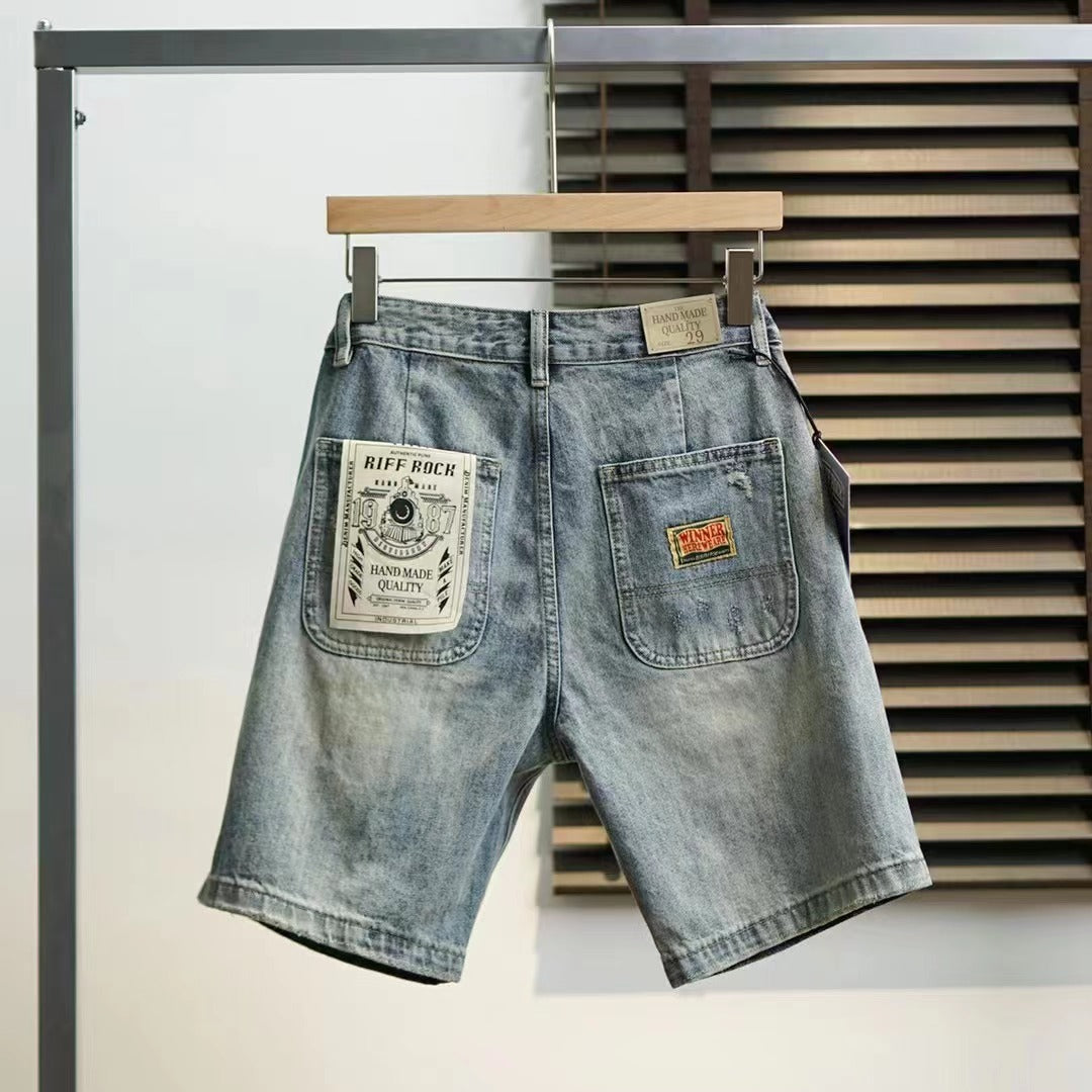 Heavyweight distressed denim shorts