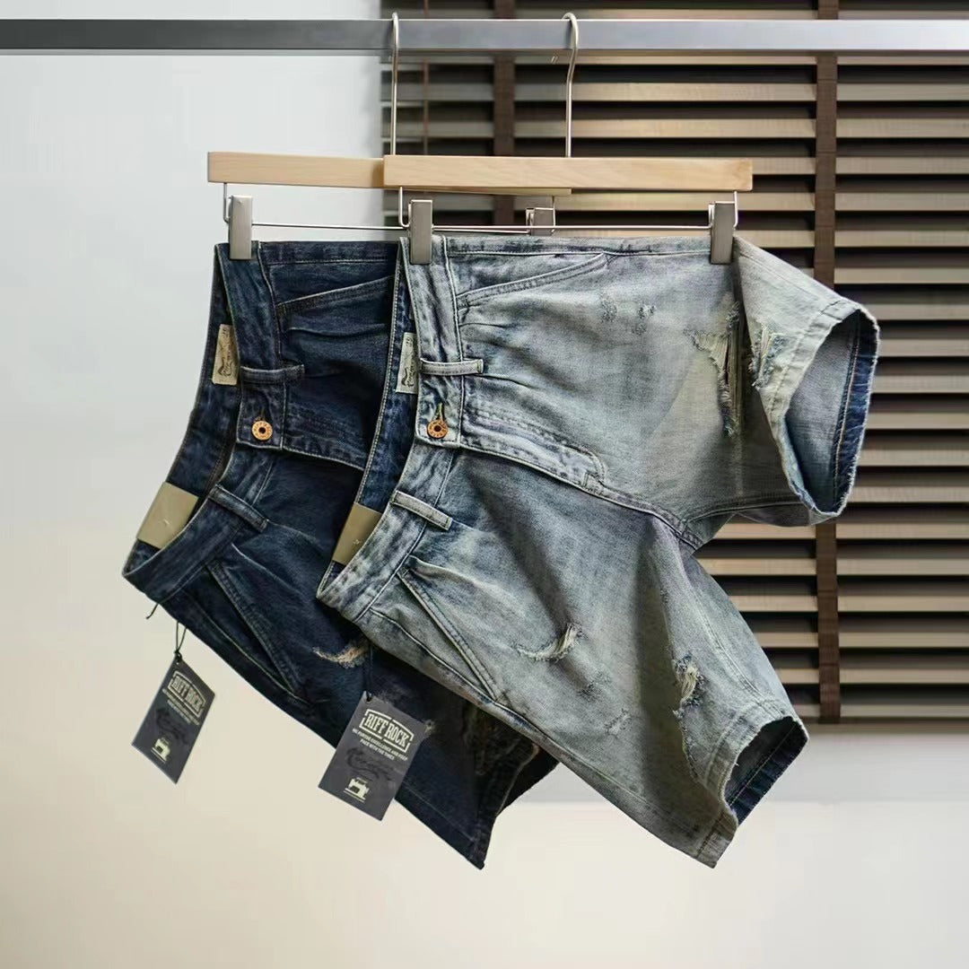 Heavyweight distressed denim shorts
