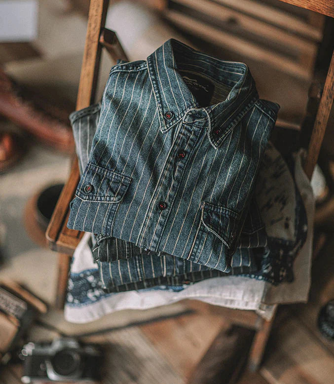 American casual striped denim shirt