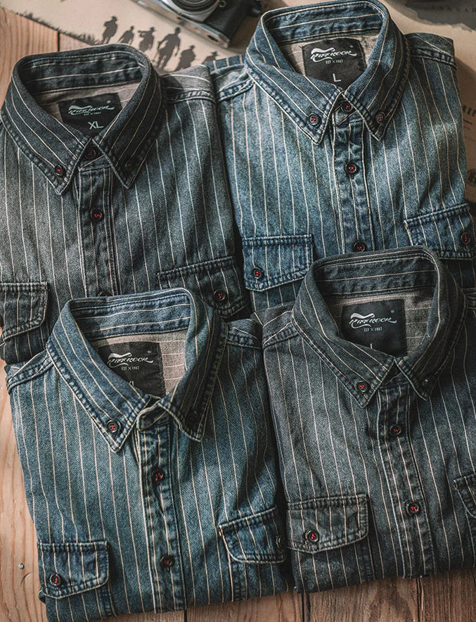 American casual striped denim shirt