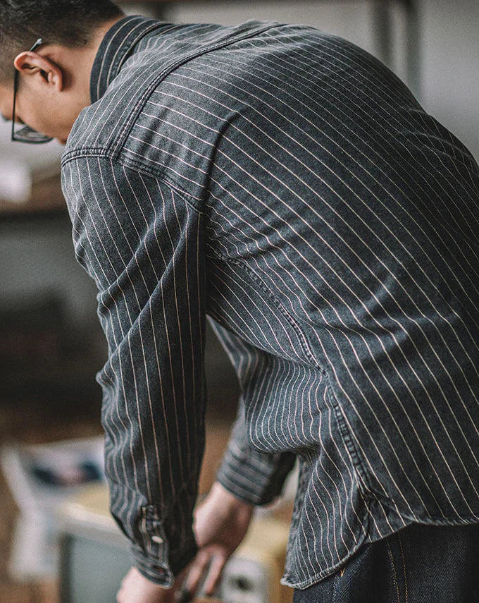 American casual striped denim shirt