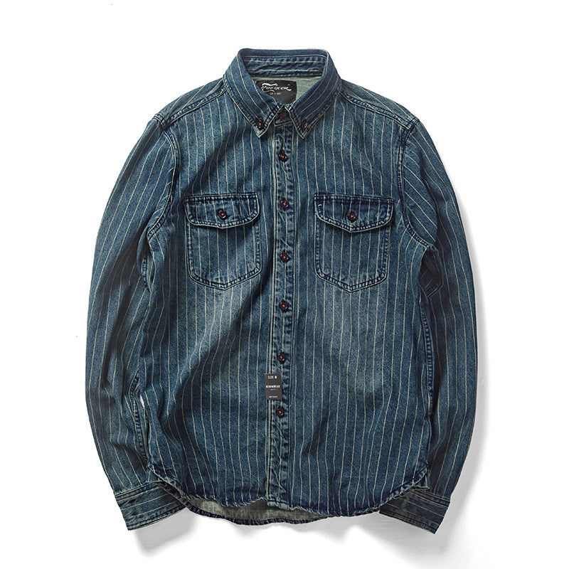 American casual striped denim shirt