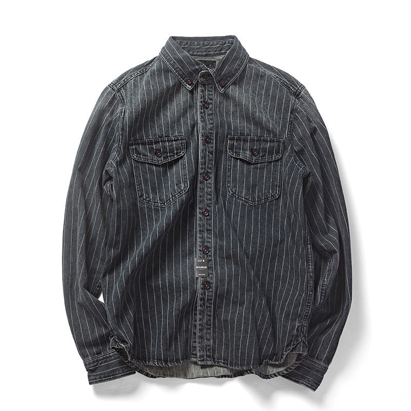 American casual striped denim shirt