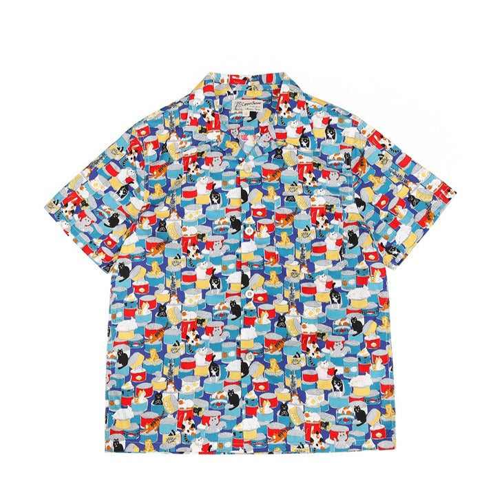 Cat and canned whole pattern Aloha shirt