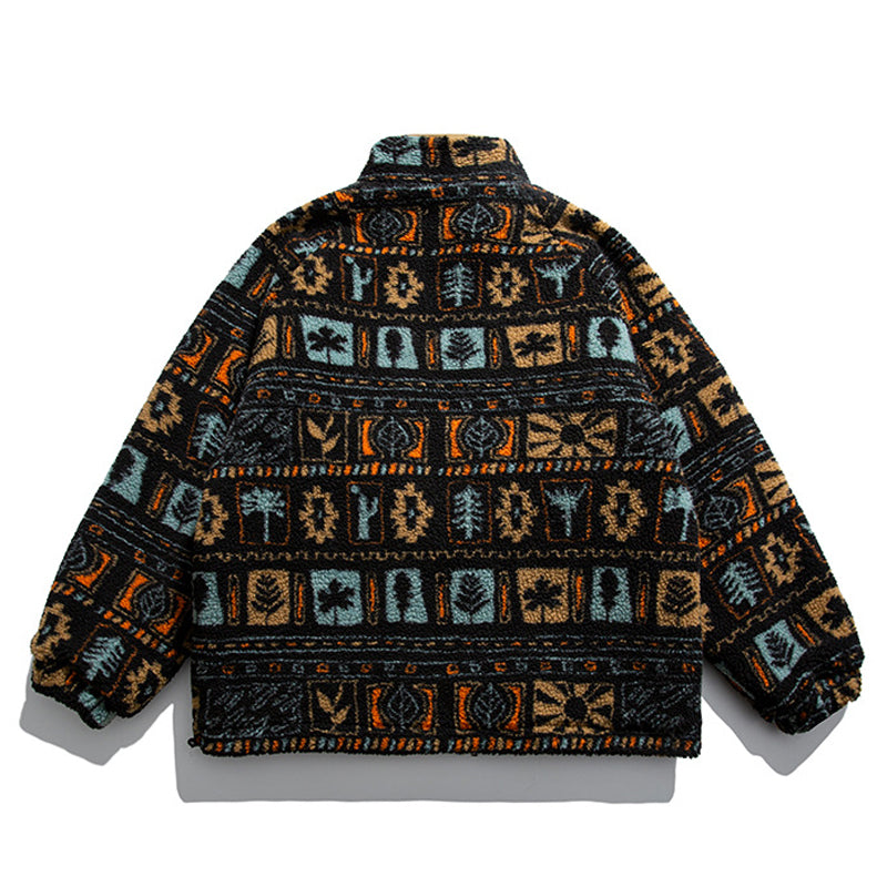 Ethnic style cotton fleece jacket