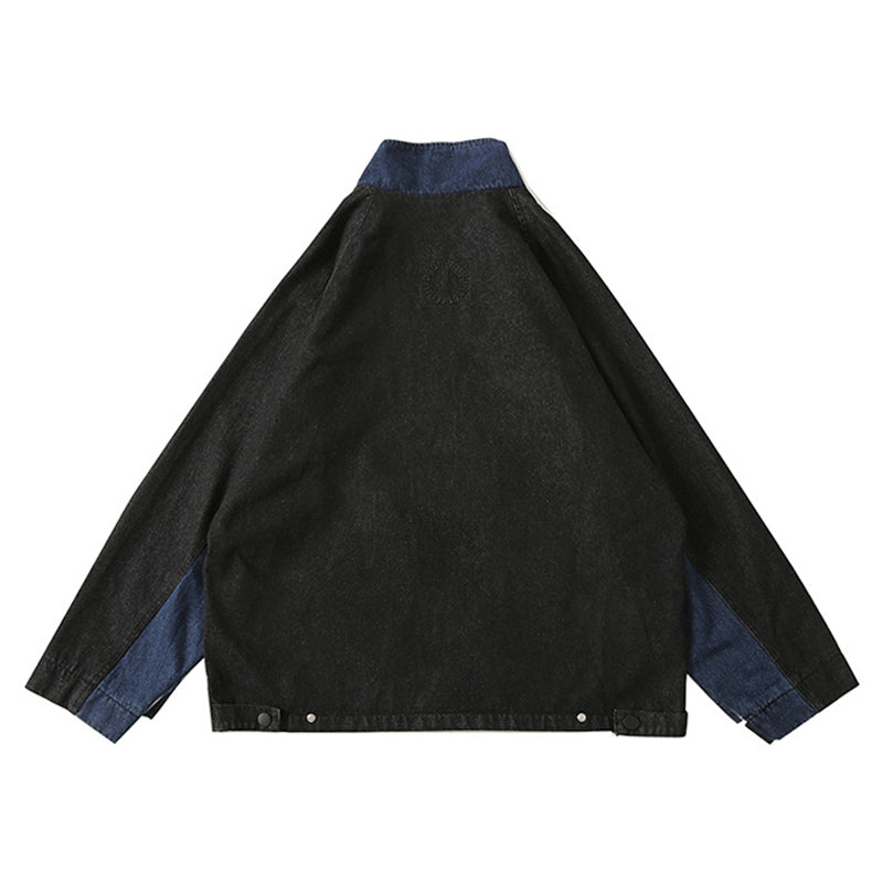 Three-dimensional pocket color scheme switching denim jacket