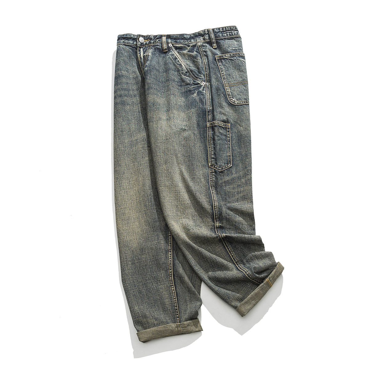 Washed whisker denim pants