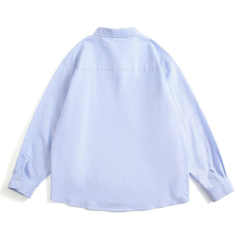 3D pocket switching striped shirt